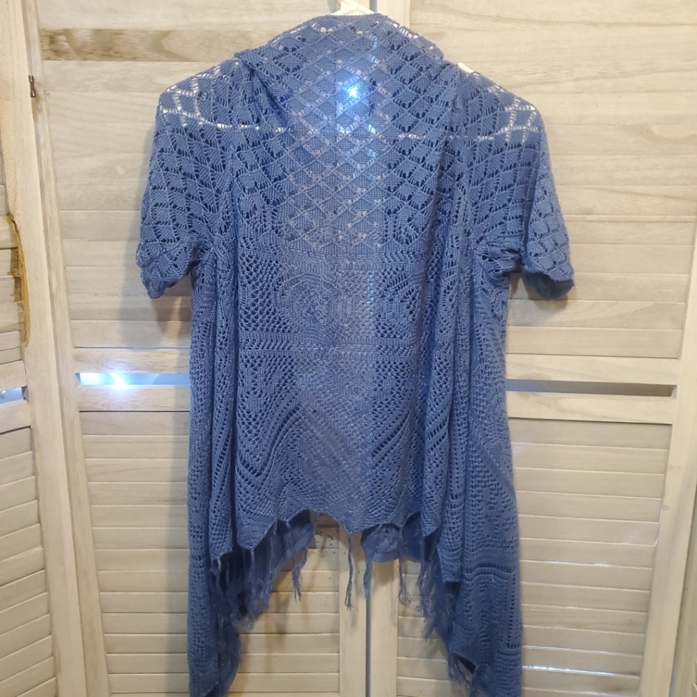 COPY - Energe World Wear Blue, White, & Black Lace Knit Open Front Cardigan